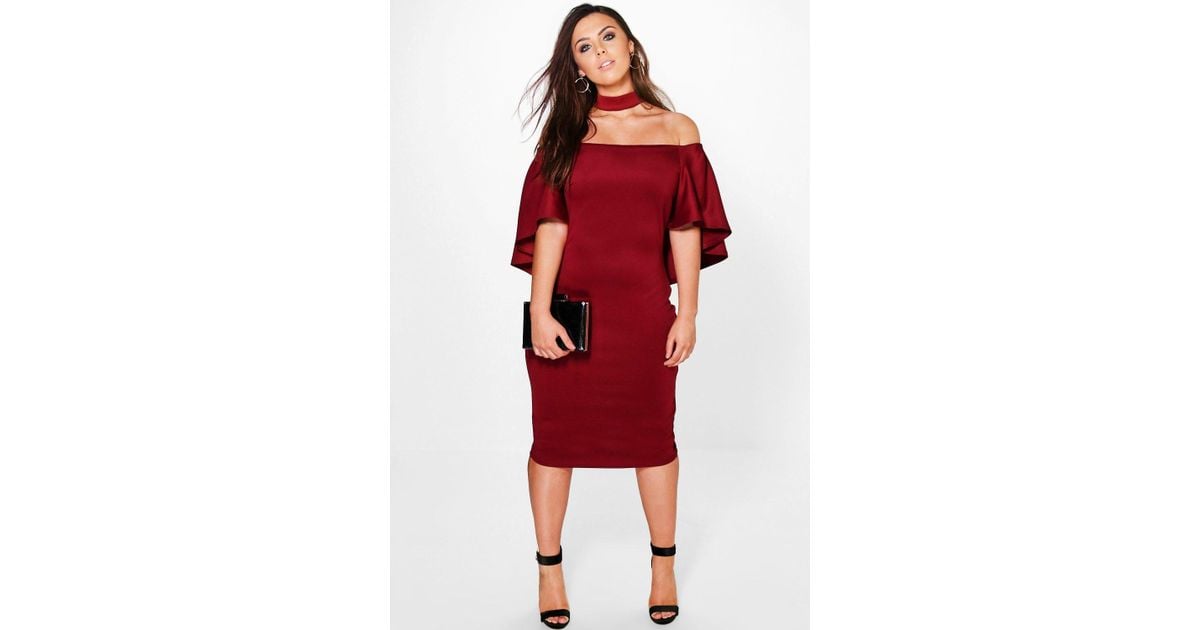 Drape Sleeve Choker Midi Dress