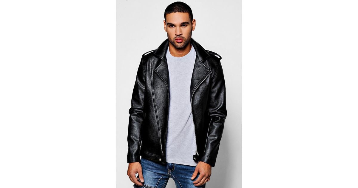 Lyst Boohoo Asymmetric Faux Leather Black Biker Jacket In Lyst Boohoo Asymmetric Faux Leather Black Biker Jacket In For Men