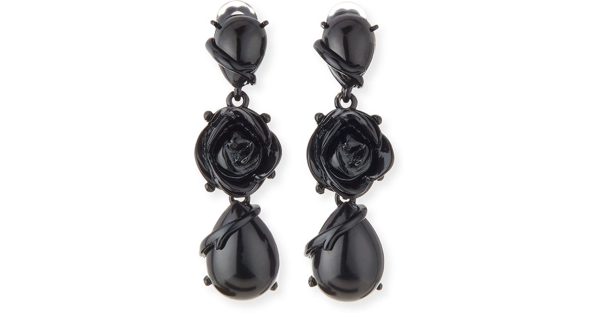 Oscar De La A Resin Flower Drop Clip Earrings In Black Lyst