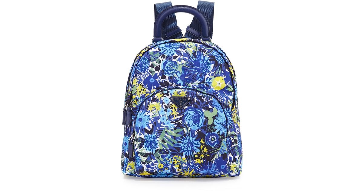 Prada Tessuto Stampato Floral Backpack in Blue (floral) | Lyst