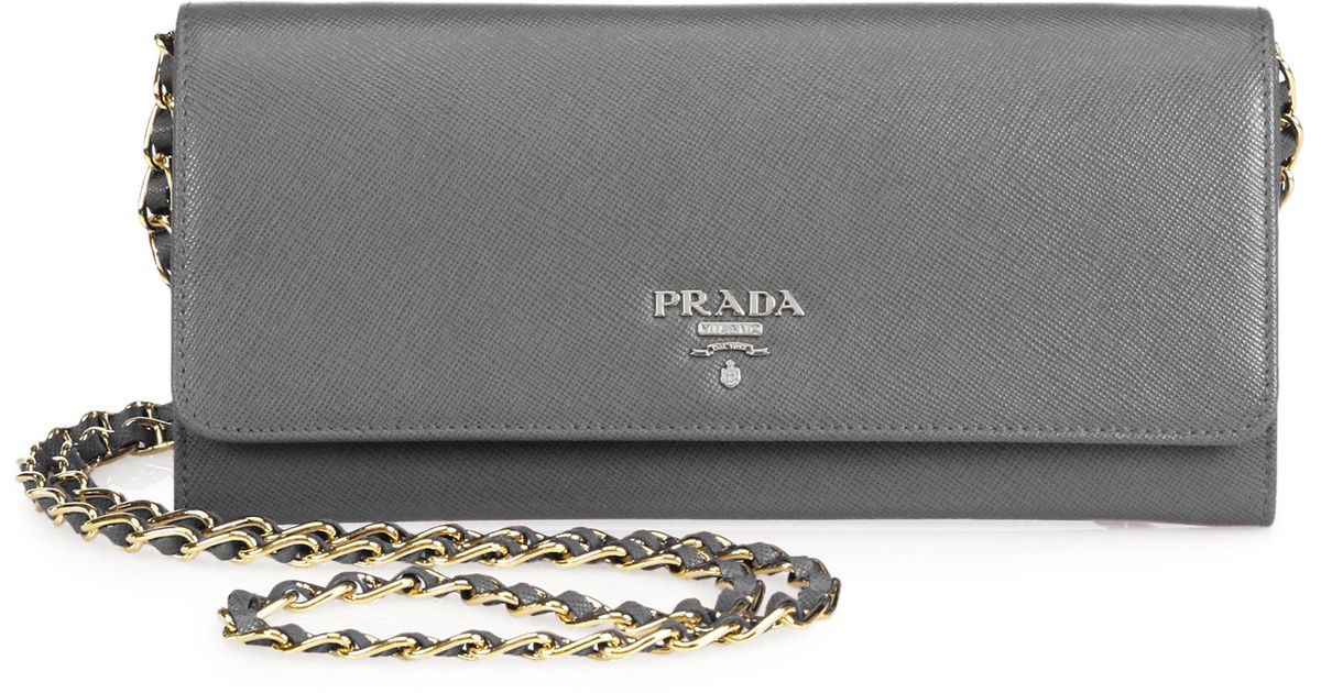 Prada Saffiano Metal Oro Chain Wallet in Gray (MARMO) | Lyst