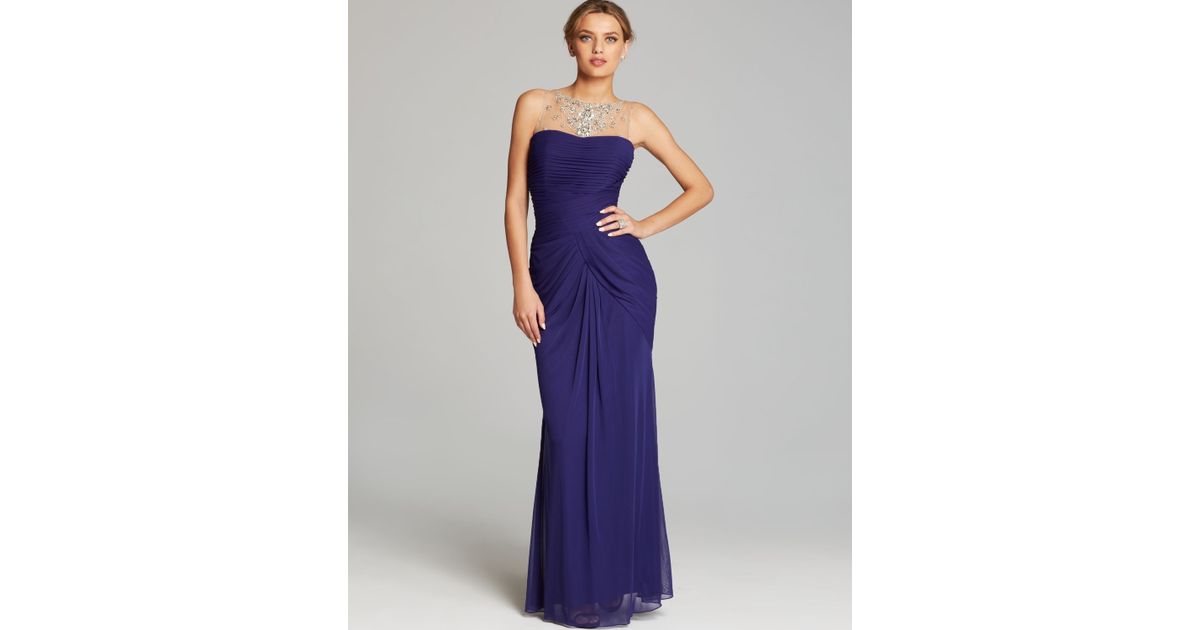 adrianna papell sleeveless gown with illusion
