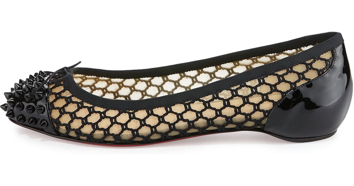 Christian louboutin Mix Knotted-Mesh Ballet Flats in Black | Lyst