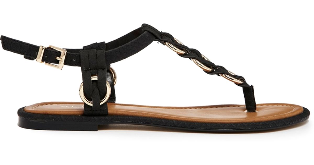 Lyst Aldo Tbar Metal Flat Sandals In Black