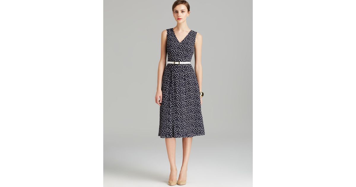 Anne Klein Dress Sleeveless Polka Dot Belted Swing In Black Lyst 7736