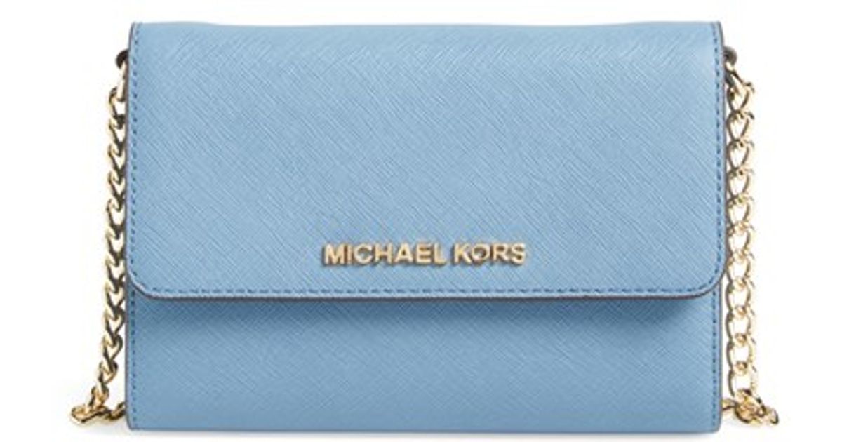 Lyst Michael Kors Jet Set Large Phone Saffiano Leather Lyst Michael Kors Jet Set Large Phone Saffiano Leather Crossbody Bag In Blue