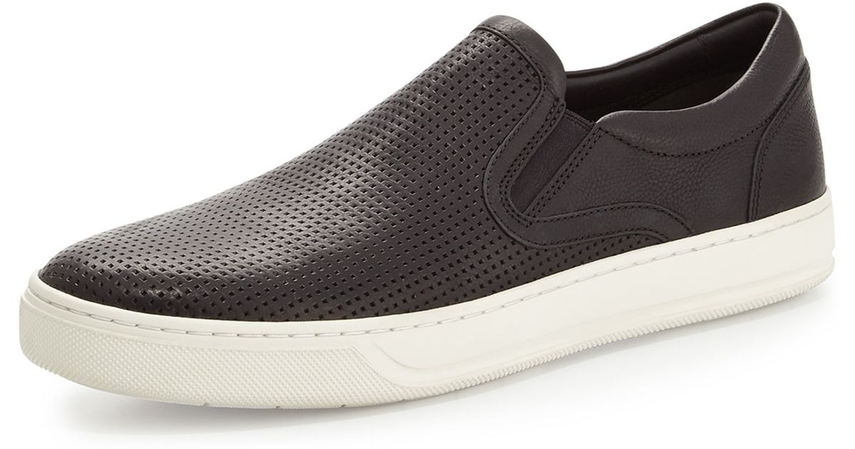 Vince Perforated Leather Slip-On Sneakers in Black for Men | Lyst