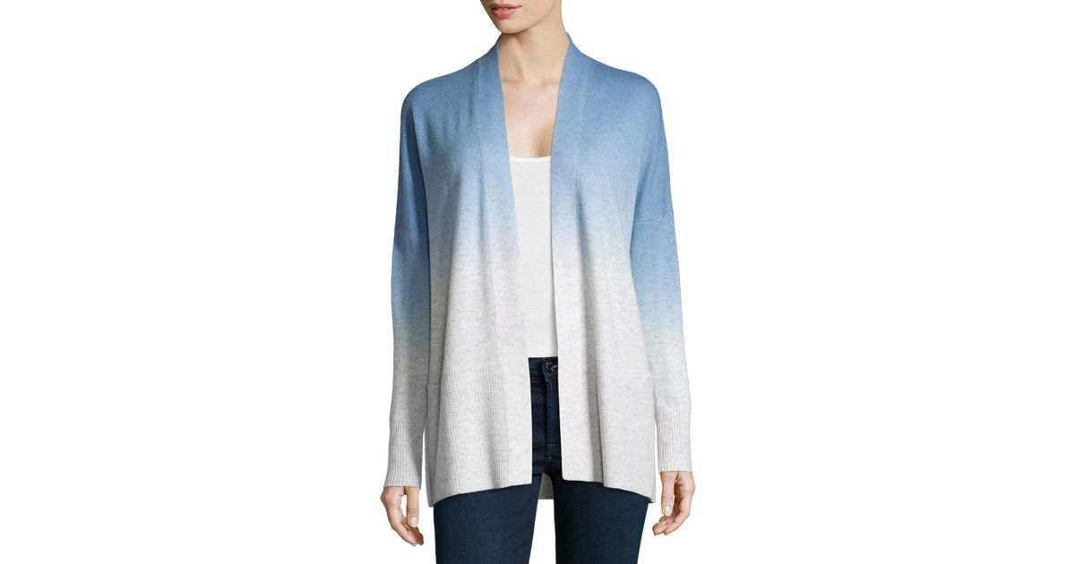 Lyst Vince Knit Dip Dye Drape Cardigan In Blue