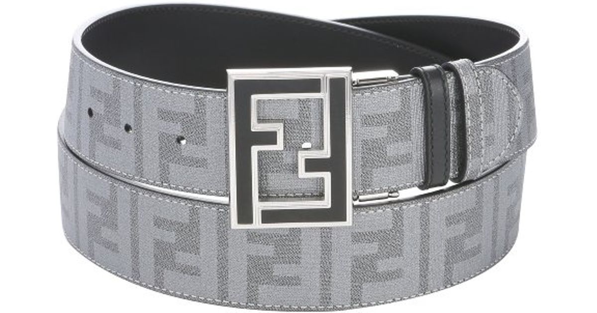 Lyst - Fendi Light Grey Coated Canvas And Black Leather Reversible Belt ...