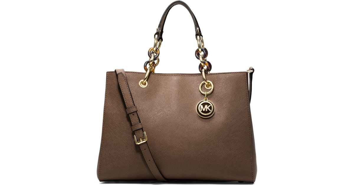 Lyst Michael Kors Cynthia Medium Leather Satchel In Brown