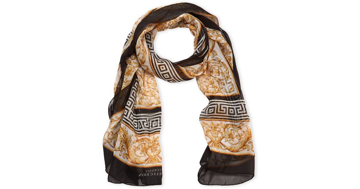 Versace Black & Gold Printed Silk Scarf in Metallic Lyst