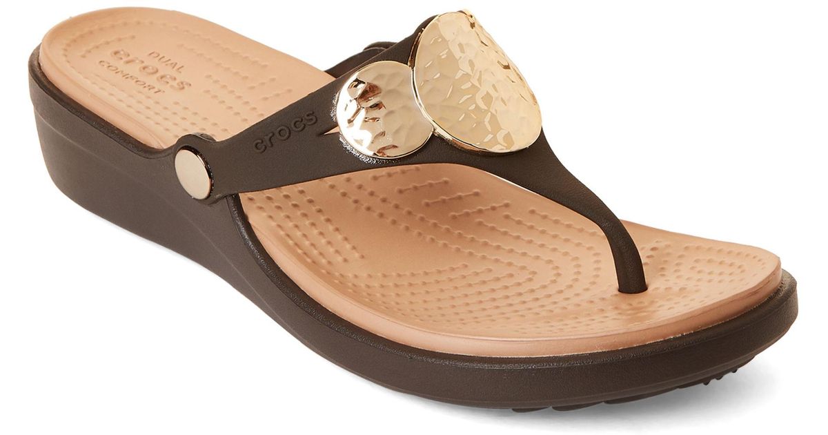 Crocs™ Sanrah Embellished Wedge Sandals in Brown - Lyst