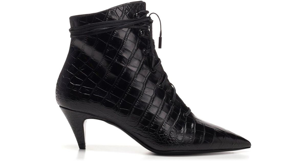 Saint Laurent Leather 'kiki' Heeled Ankle Boots in Black - Save 9% - Lyst