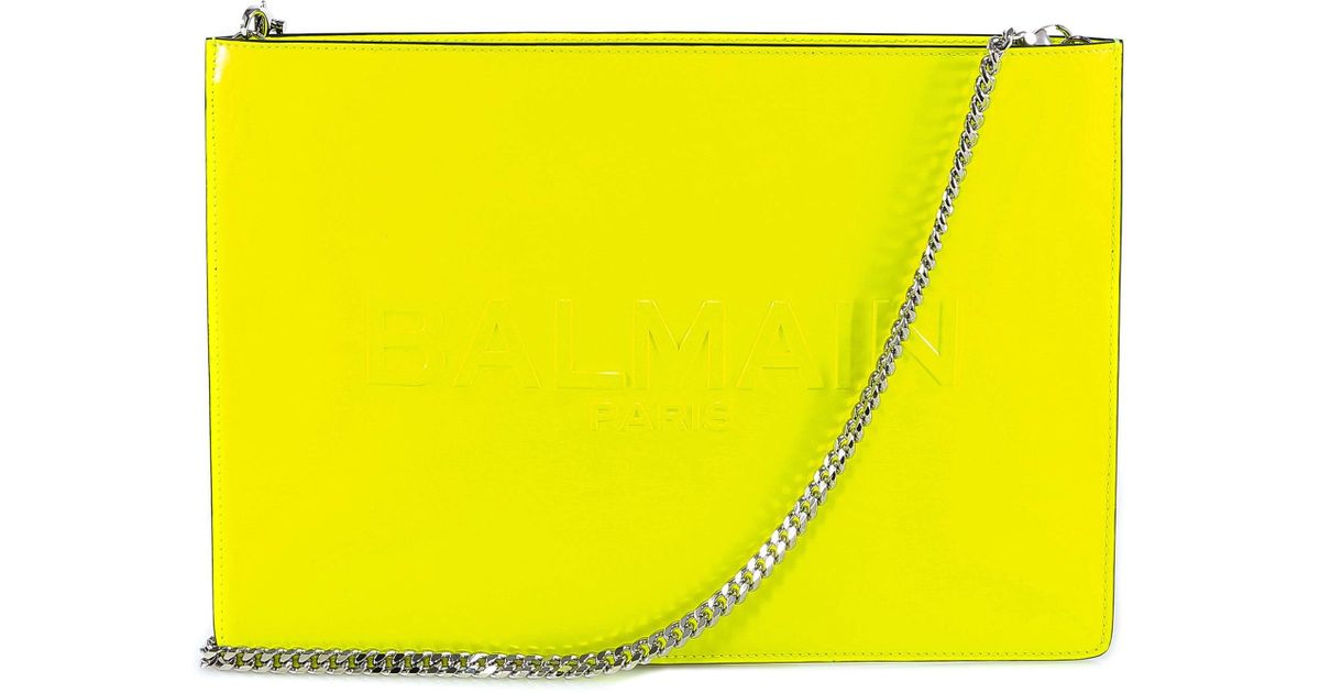 Balmain Yellow Neon Chain Strap Clutch Bag