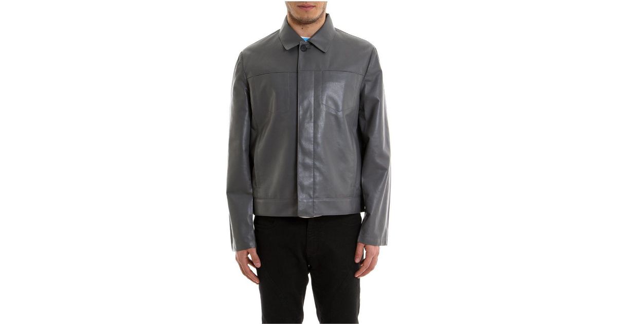 Prada Gray Loose Fit Leather Jacket For Men Lyst