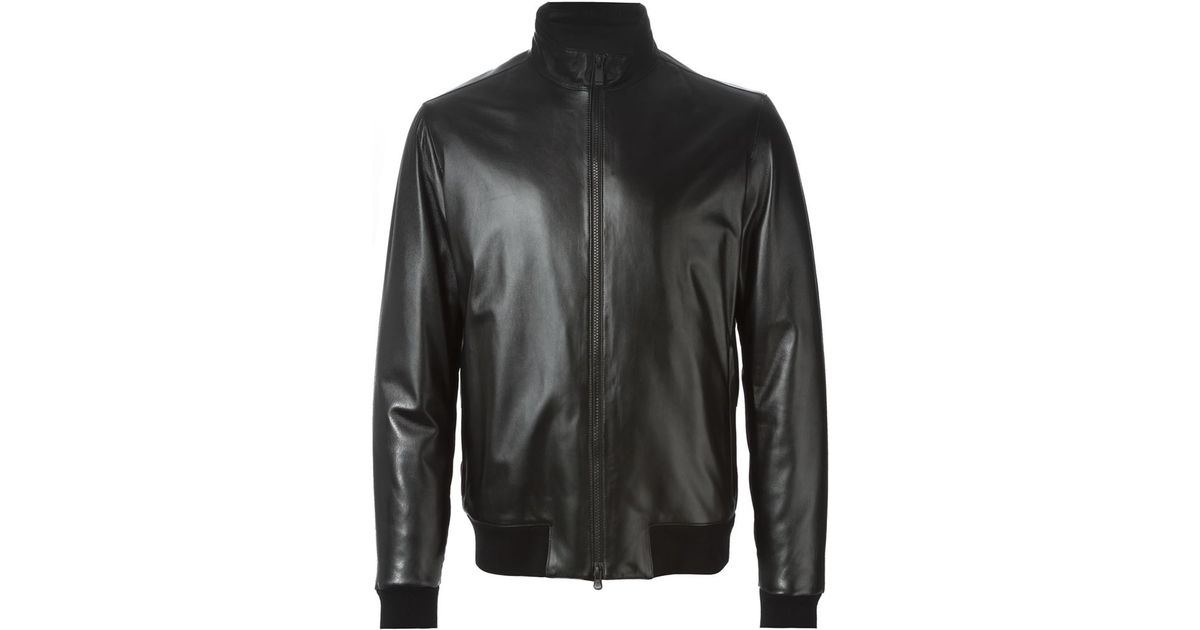 Lyst Z Zegna High Neck Zipped Leather Jacket In Black For Men