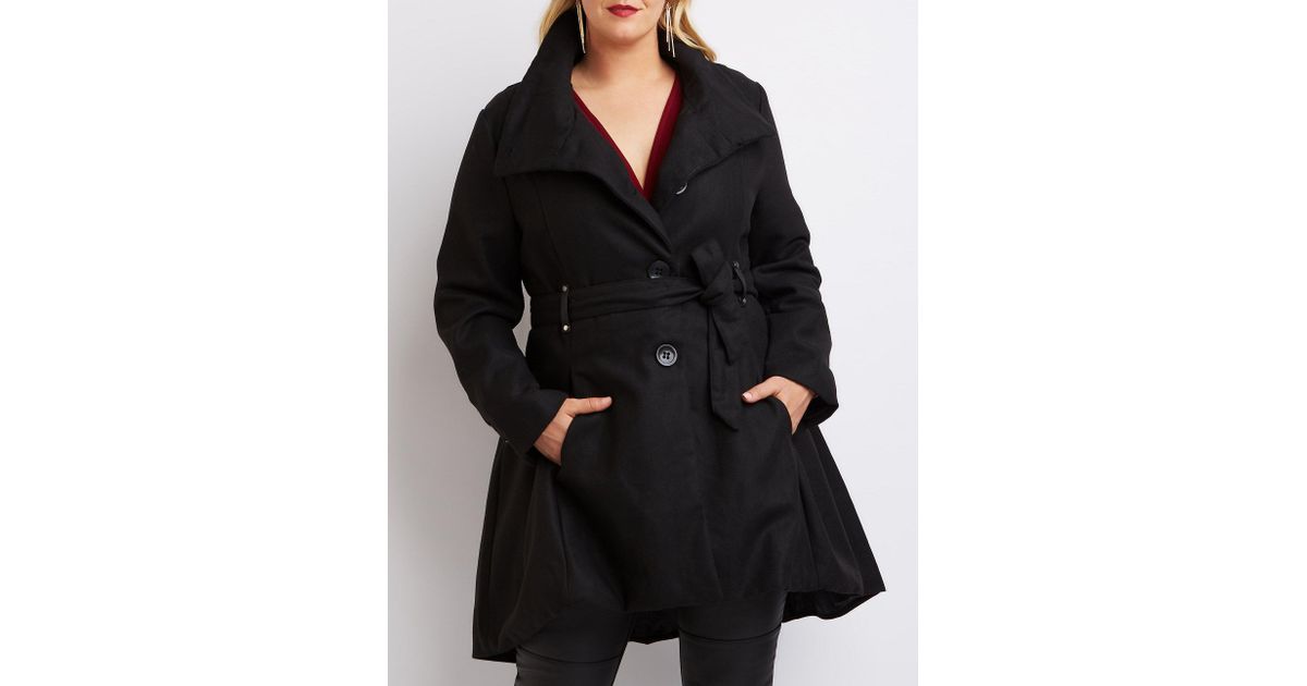 Charlotte Russe Black Plus Size Wool Blend Swing Coat Lyst