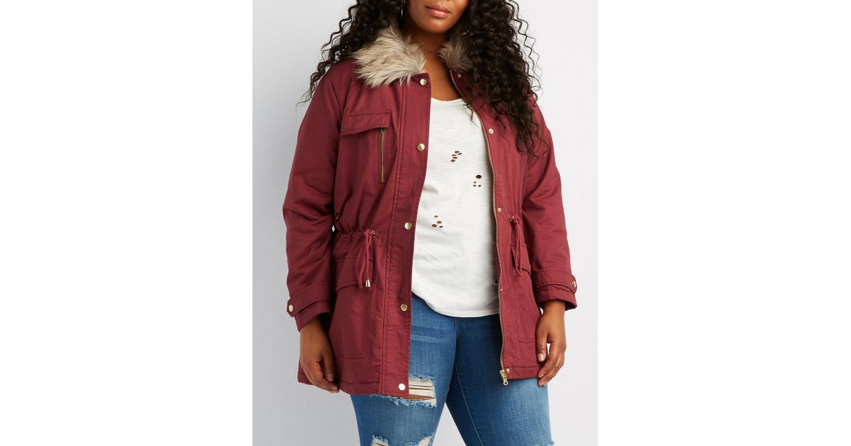 Lyst Charlotte Russe Plus Size Faux Fur Trim Anorak Jacket In Red