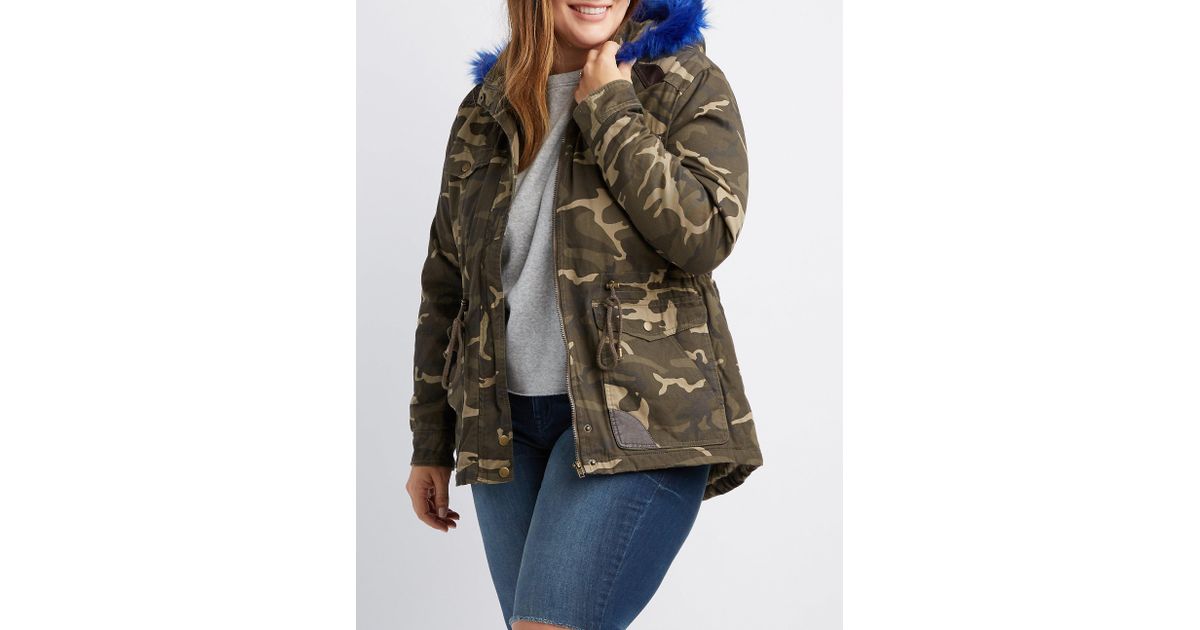 Lyst Charlotte Russe Plus Size Faux Fur Trim Camo Anorak Jacket