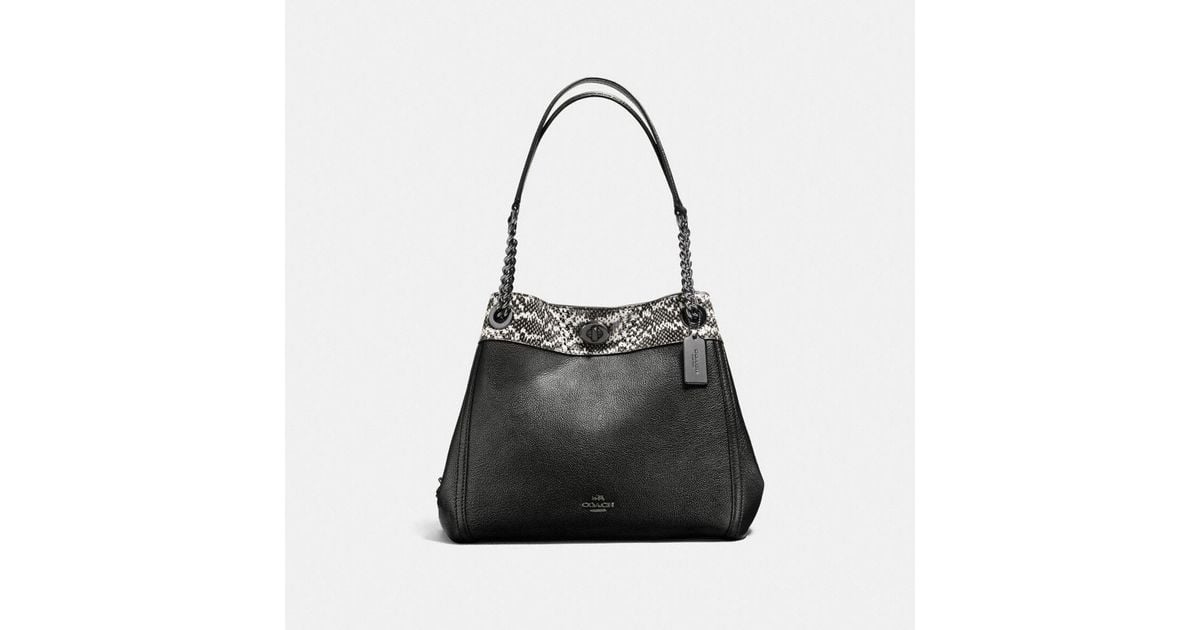 Lyst Coach Turnlock E Shoulder Bag In Colorblock With Snakeskin Lyst Coach Turnlock E Shoulder Bag In Colorblock With Snakeskin Detail Black