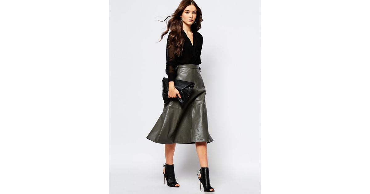 Mango A Line Midi Faux Leather Skirt in Gray | Lyst
