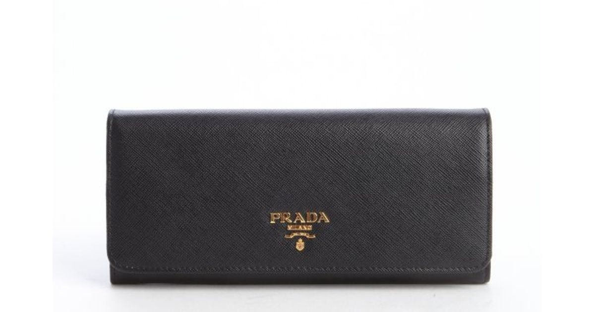 Prada Black Saffiano Leather Zip Continental Wallet in Black | Lyst  