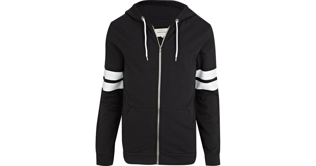 River island Black and White Stripe Sleeve Hoodie in Black for Men | Lyst