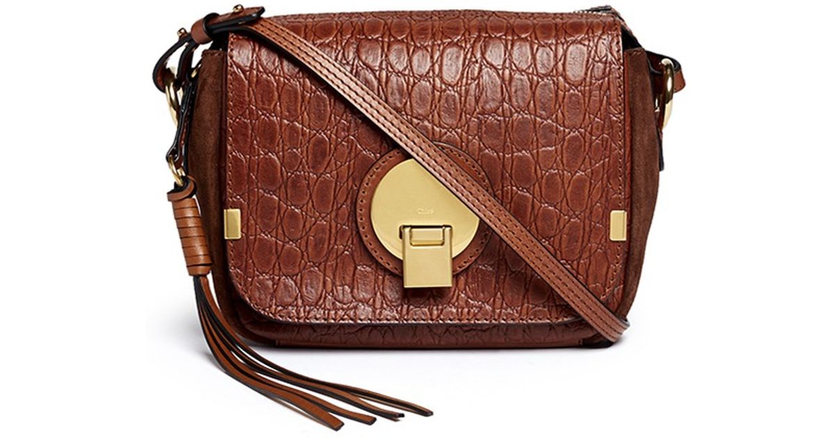 Chlo Indy Croc-Embossed Leather Camera Bag in Brown | Lyst  