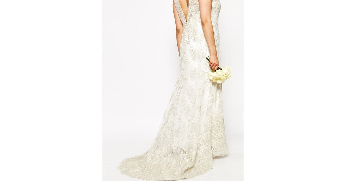 Asos Curve Bridal Vintage Lace Button Back Fishtail Maxi