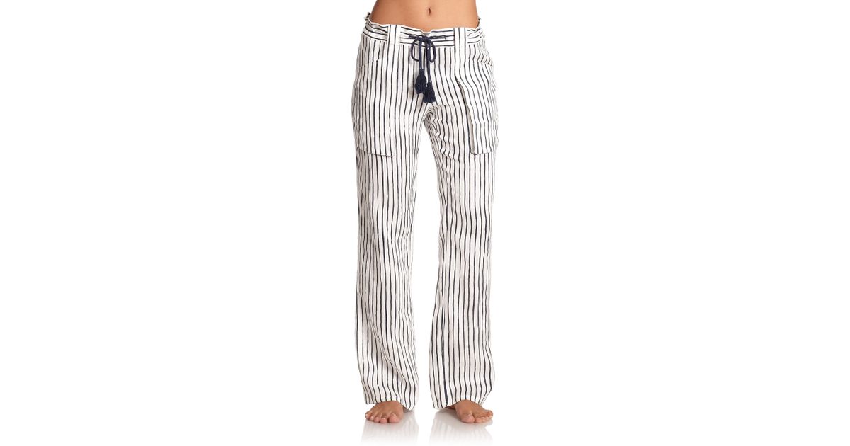 Tory burch Striped Linen Drawstring Beach Pants in Blue (NAVYWHITE) Lyst