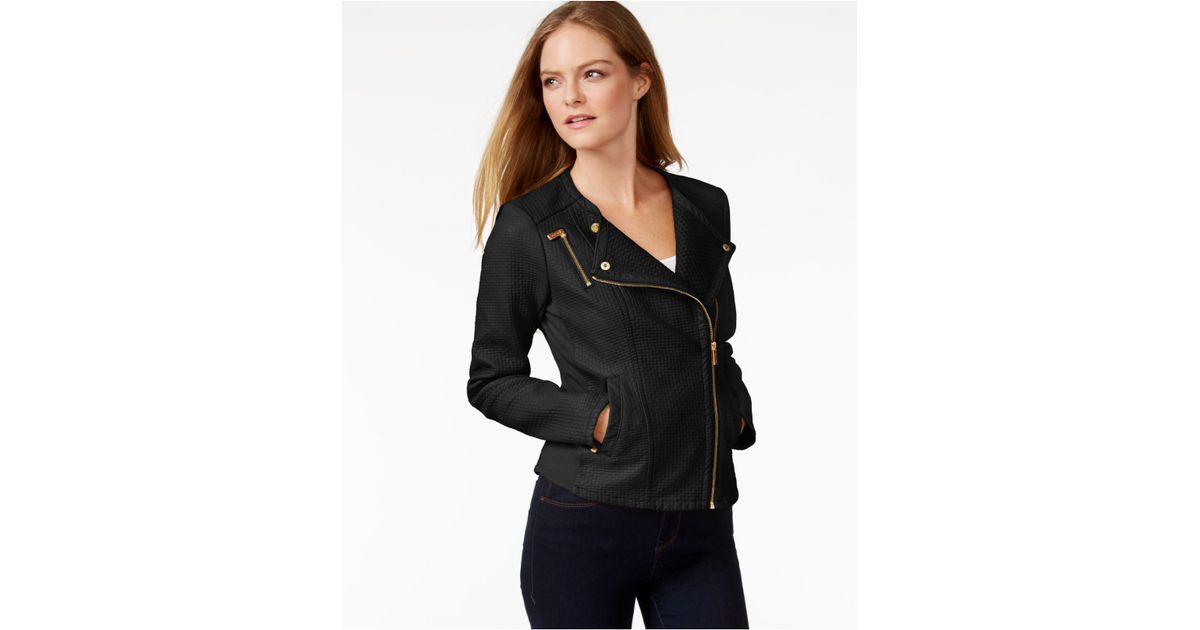 Calvin Klein Faux Leather Textured Moto Jacket In Black Lyst