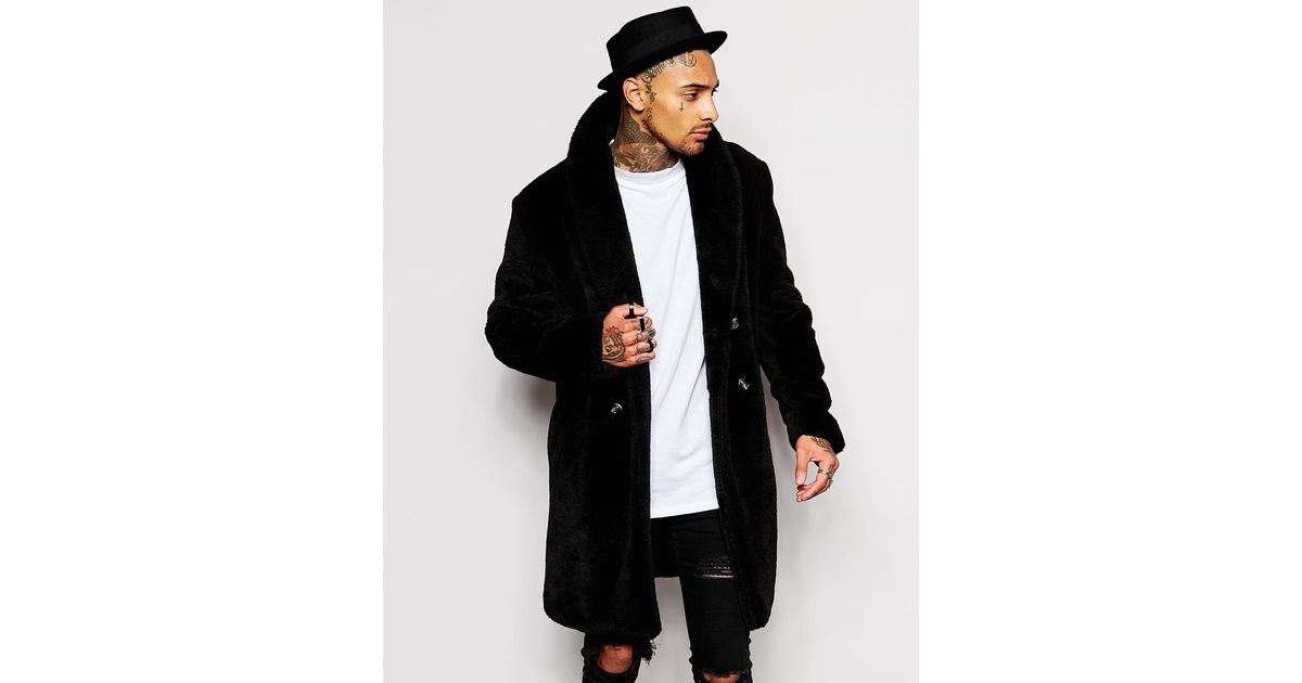 Asos Shearling Teddy Coat In Black in Black for Men | Lyst