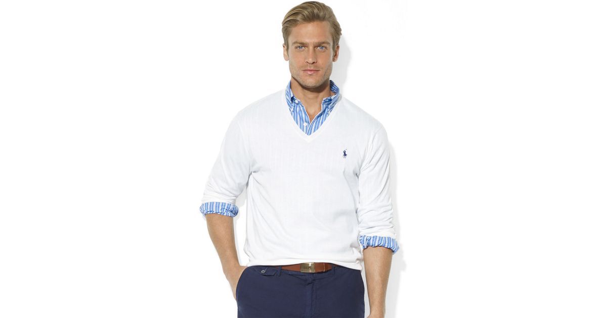 Lyst - Polo Ralph Lauren Pima Cotton V-Neck Sweater in White for Men