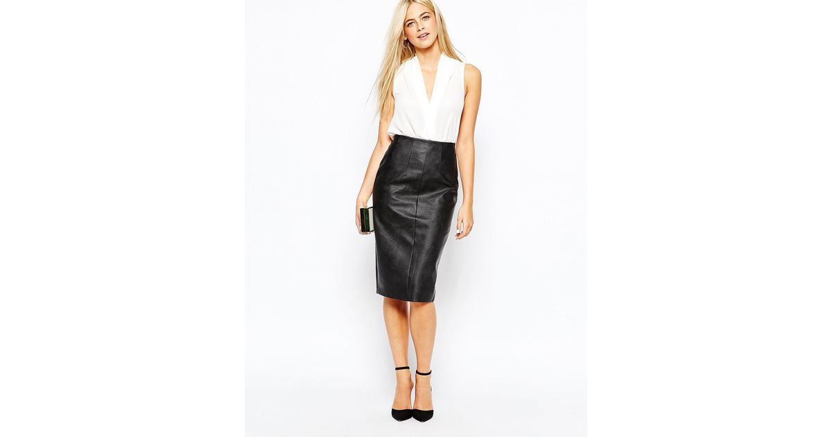 Oasis Clean High Waisted Leather Look Pencil Skirt in Black | Lyst