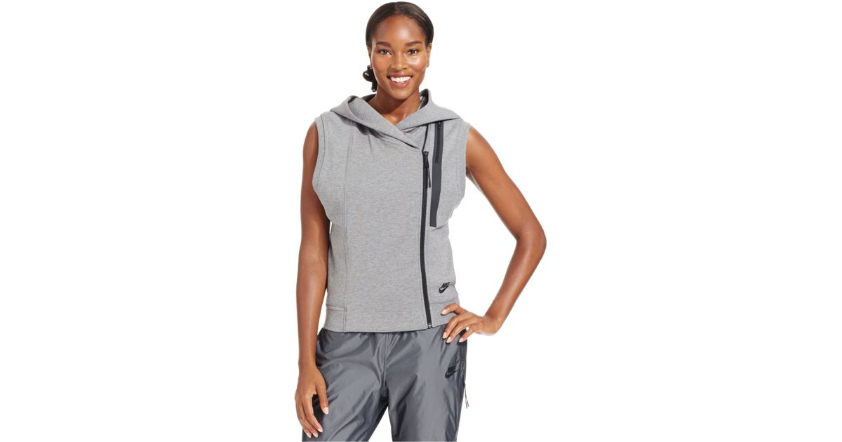 nike tech fleece sleeveless zip front hoodie in black carbon black lyst nike tech fleece sleeveless zip front hoodie in black carbon black lyst