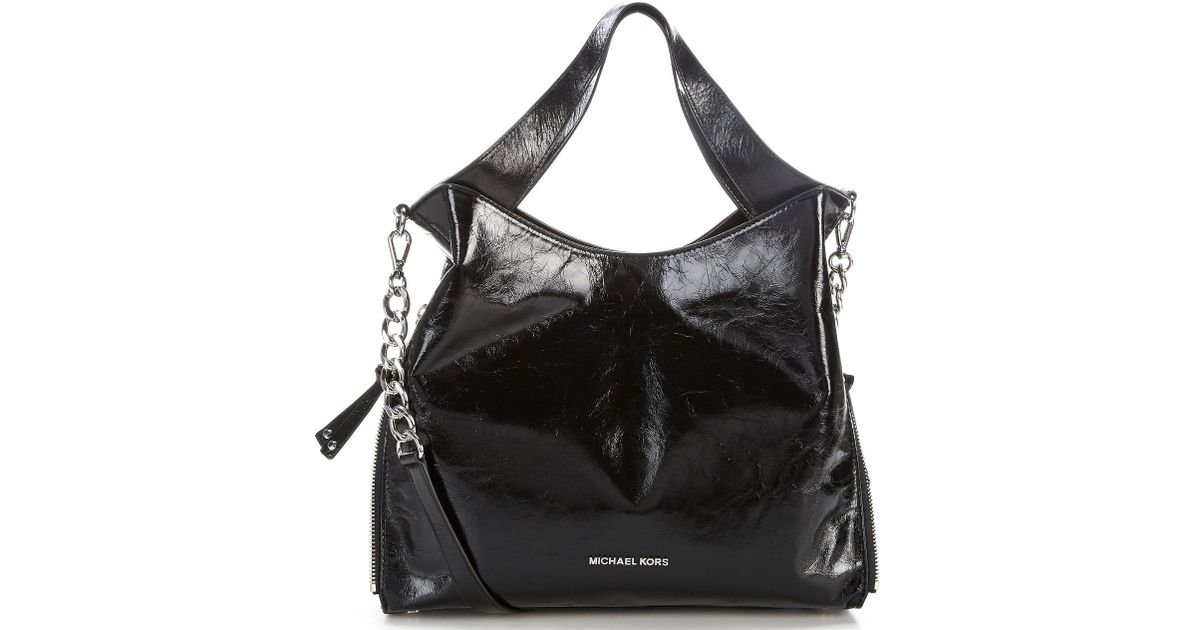 Lyst Michael Kors Devon Large Shiny Crinkle Tote In Black
