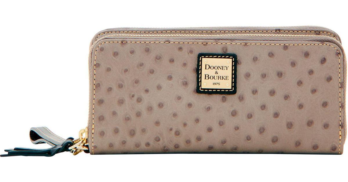 Dooney & Bourke Ostrich Double Zip Wallet in Grey (Gray) Lyst