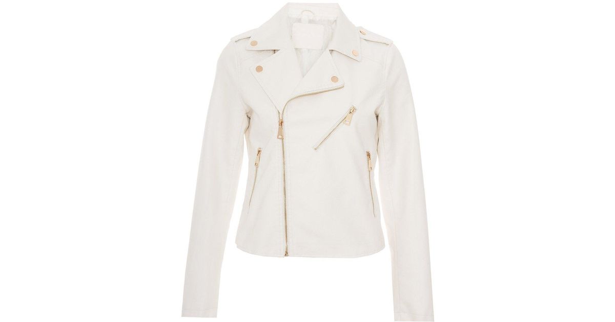 Lyst Dorothy Perkins Quiz White Gold Zip Biker Jacket In