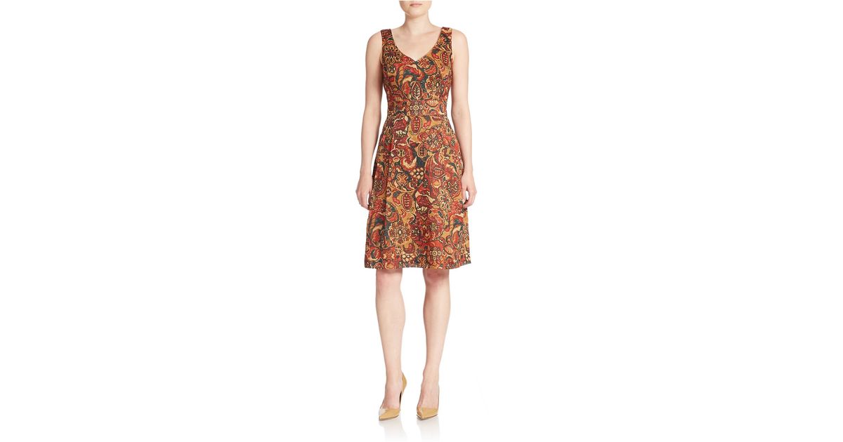Lyst - Anne klein Paisley Print Fit-and-flare Dress in Brown