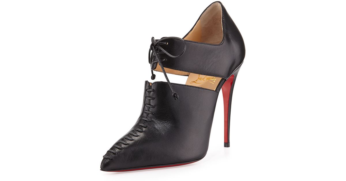 christian louboutin pointed-toe ankle boots Black leather cutouts ...