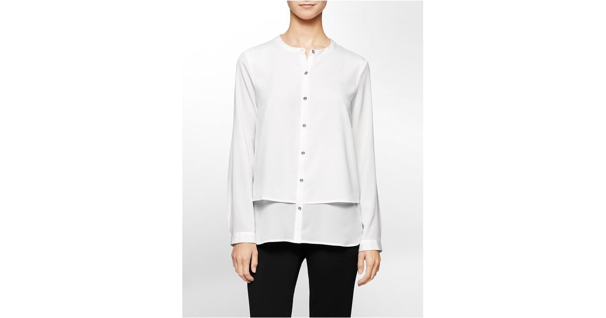 Lyst - Calvin Klein White Label Double Layer Button Front Top in White