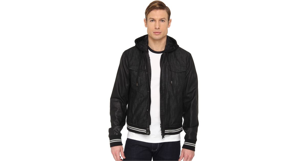 Lyst Armani Jeans Denim Cotton Rinse Wash With Leather Sleeves Lyst Armani Jeans Denim Cotton Rinse Wash With Leather Sleeves Jacket In Black For Men