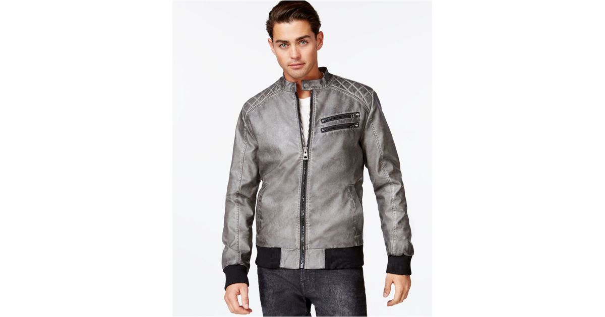 Lyst Guess Quilted Faux Leather Er Jacket In Gray For Men