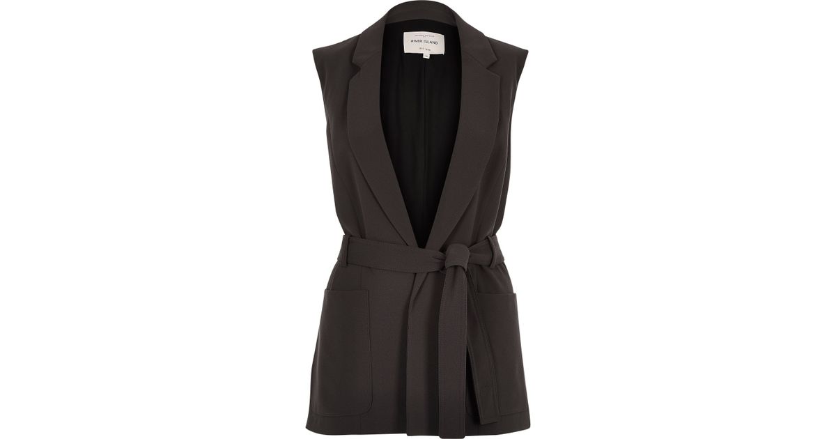  River  island  Dark Grey Belted  Sleeveless  Jacket in Gray Lyst