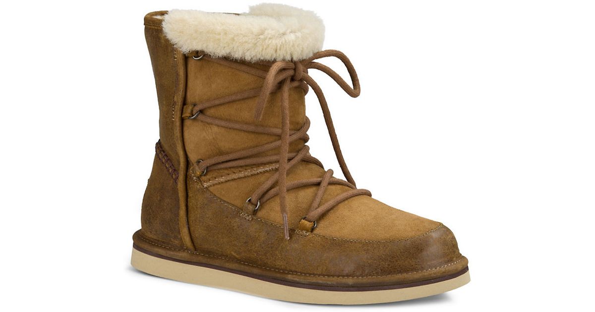 Ugg Lodge Sheepskin-lined Leather & Suede Lace-up Boots in Brown | Lyst