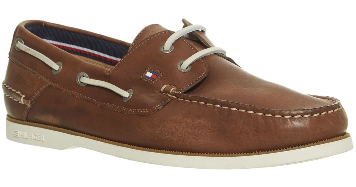 Tommy hilfiger Leather Boat Shoes in Brown for Men Lyst