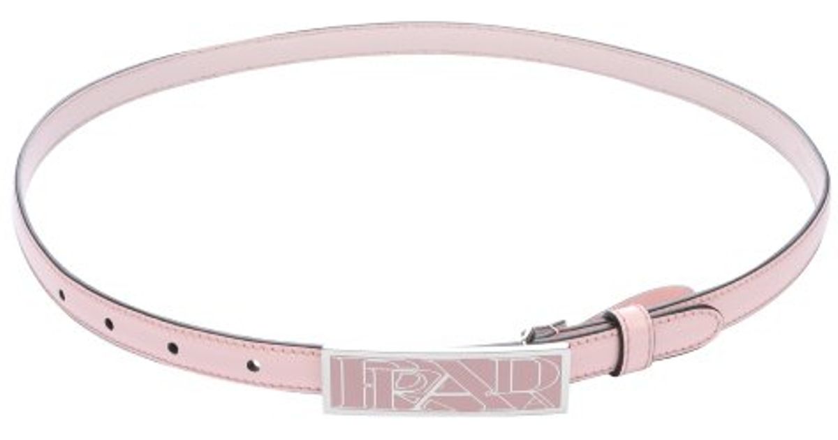 Prada Orchid Patent Leather Logo Buckle Skinny Belt in Pink | Lyst  