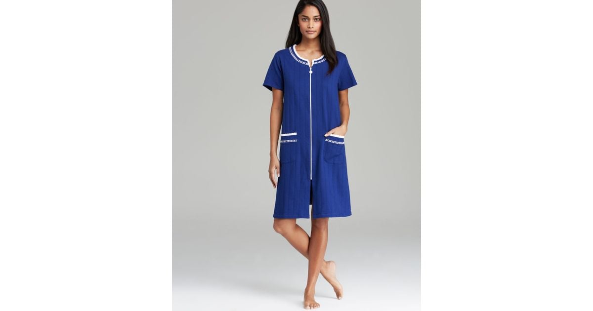 Lyst Eileen West Short Sleeve Zip Robe In Blue