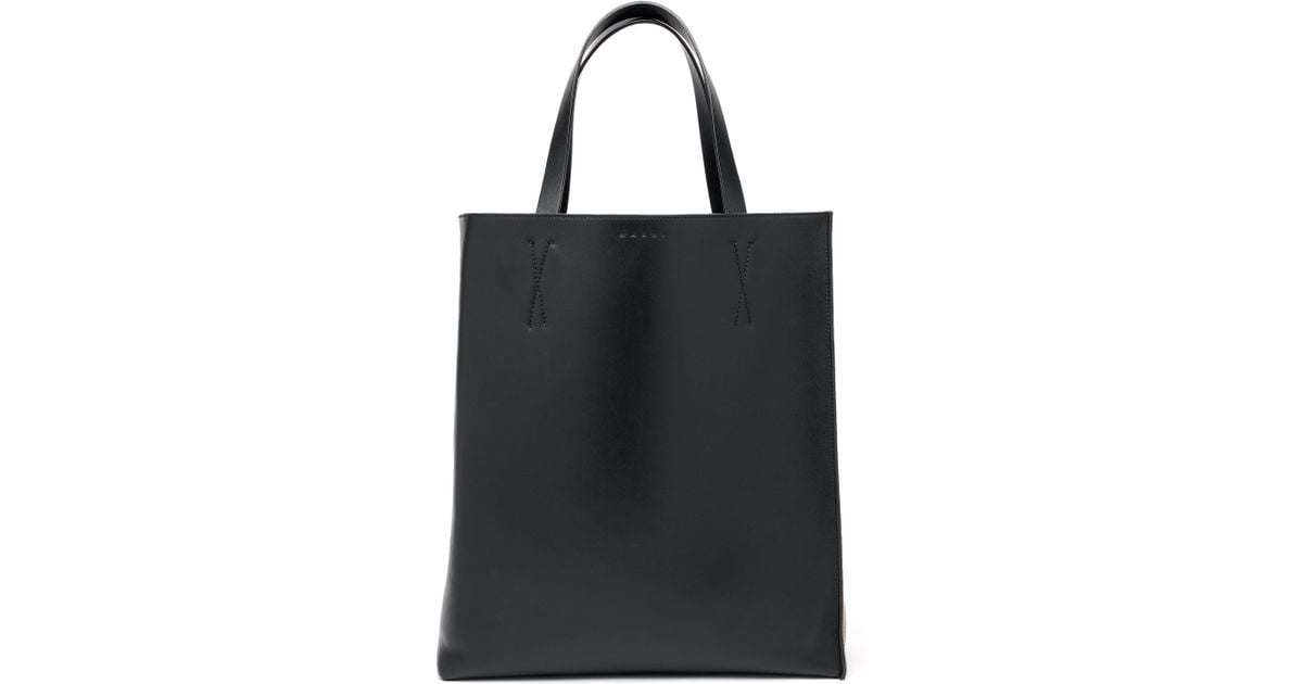 Lyst Marni Two Tone Leather Tote In Black