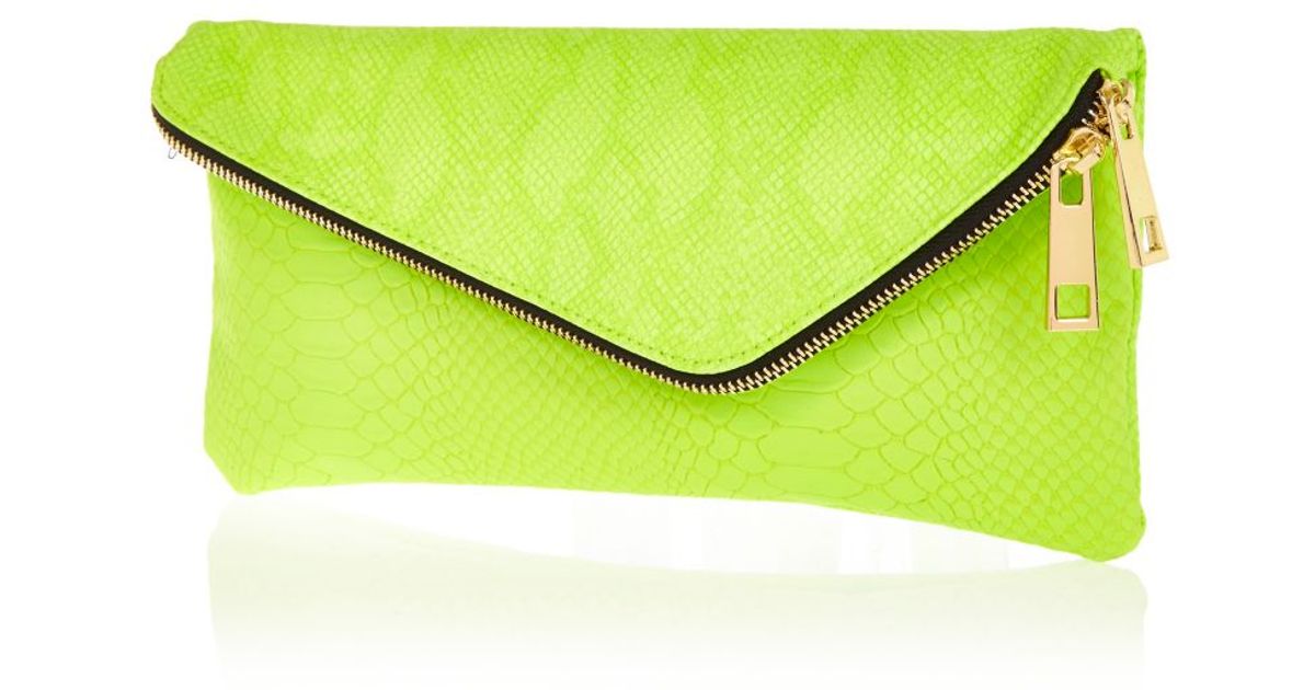 River Island Lime Snake Asymmetric Zip Clutch Bag In Green Lyst